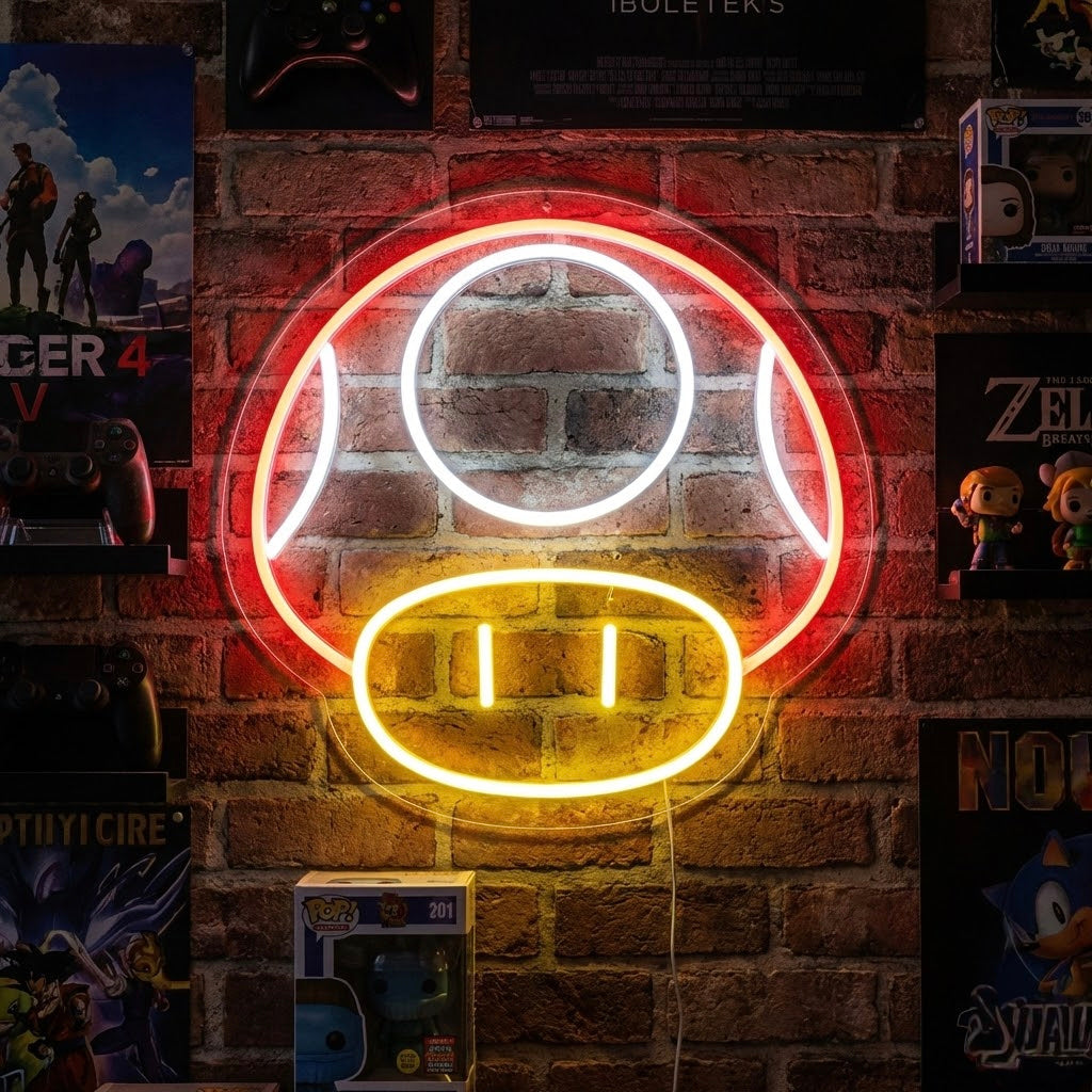 Retro Gaming Mushroom Neon Sign