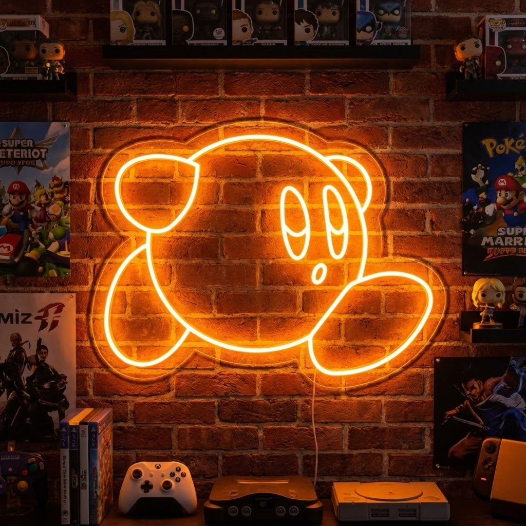 Cute Round Gaming Character Neon Sign