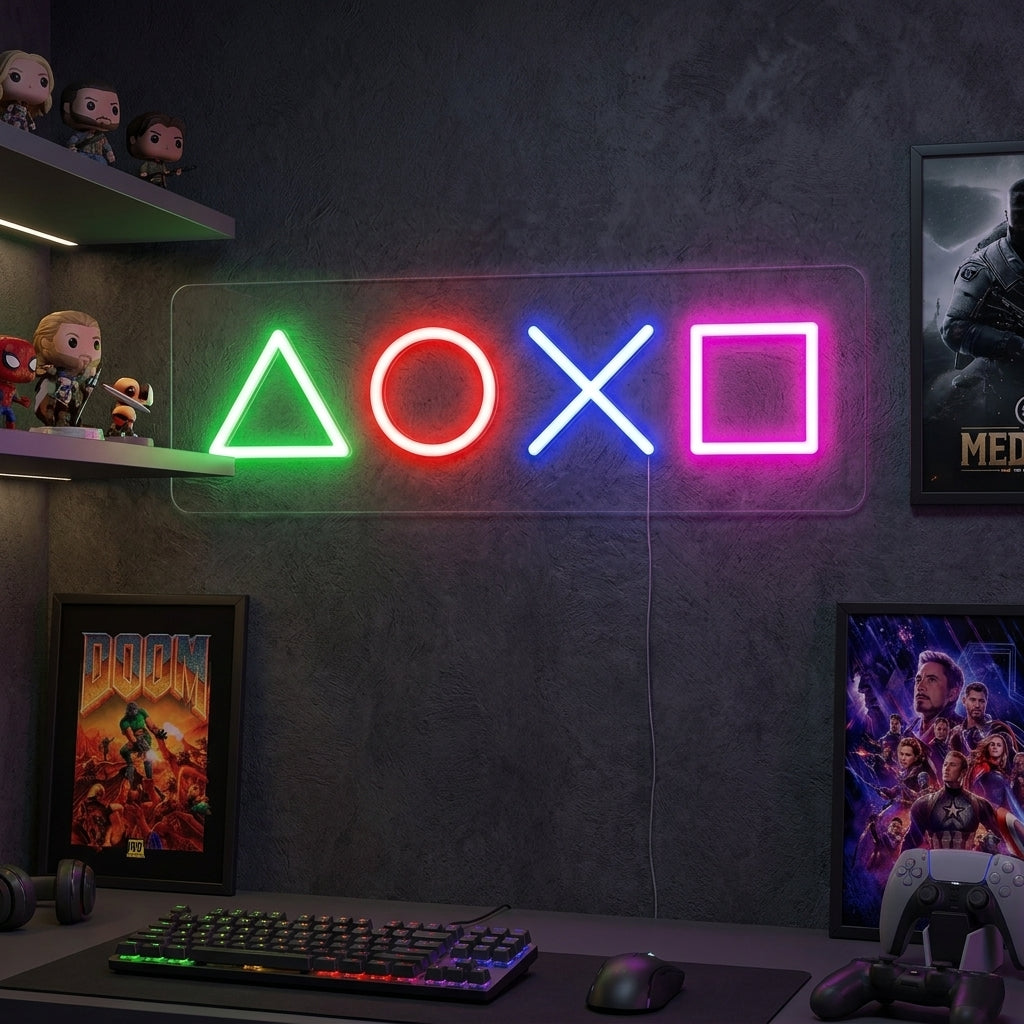 Geometric Gaming Buttons Neon Sign
