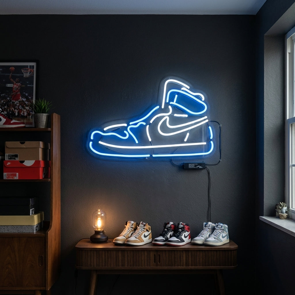 Blue High-Top Basketball Sneaker Neon Sign