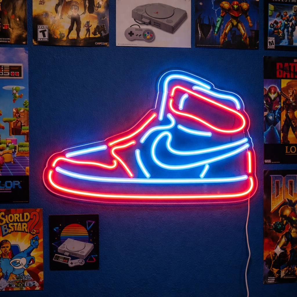 Red High-Top Basketball Sneaker Neon Sign