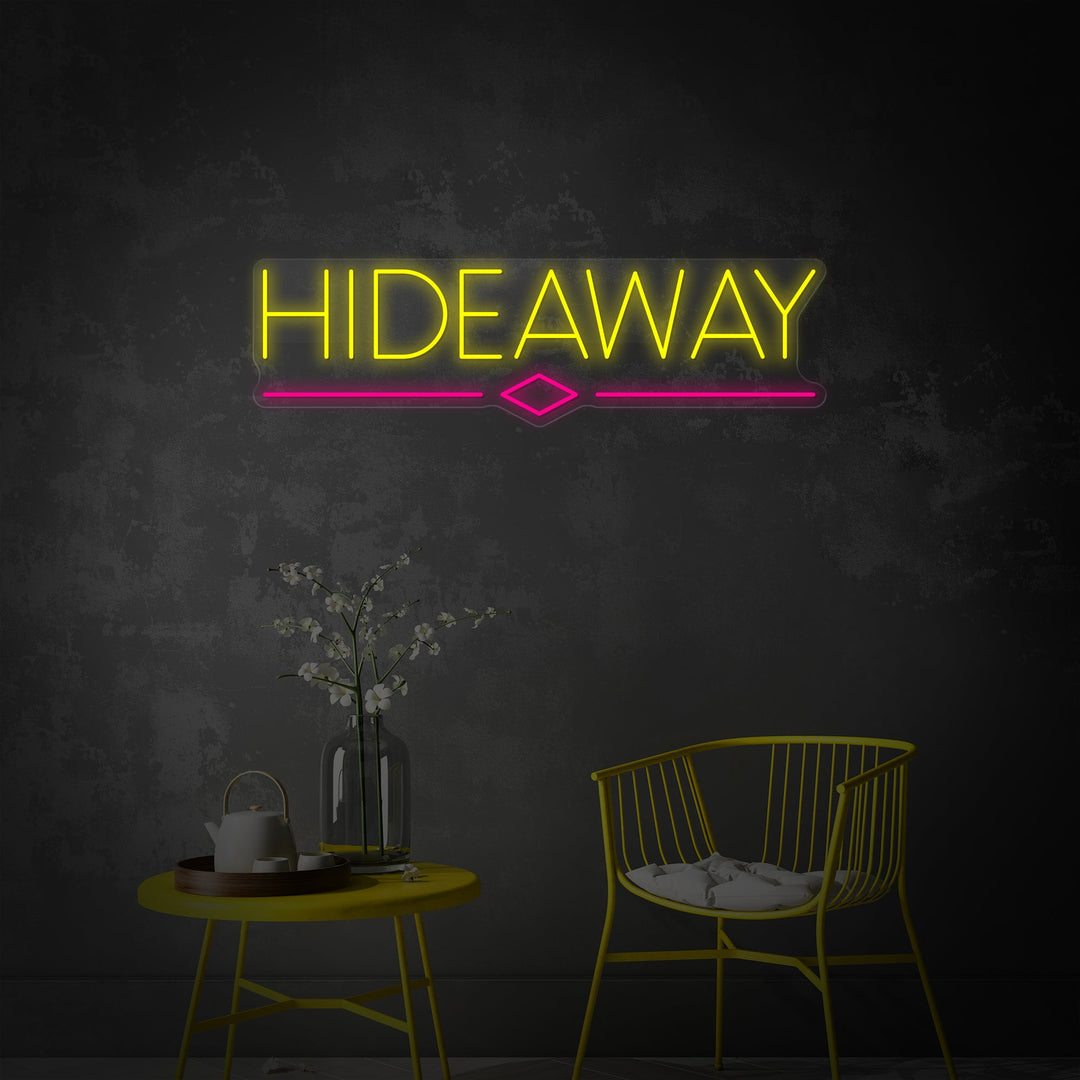 "Hideaway, Beer Bar Flag" Neon Sign