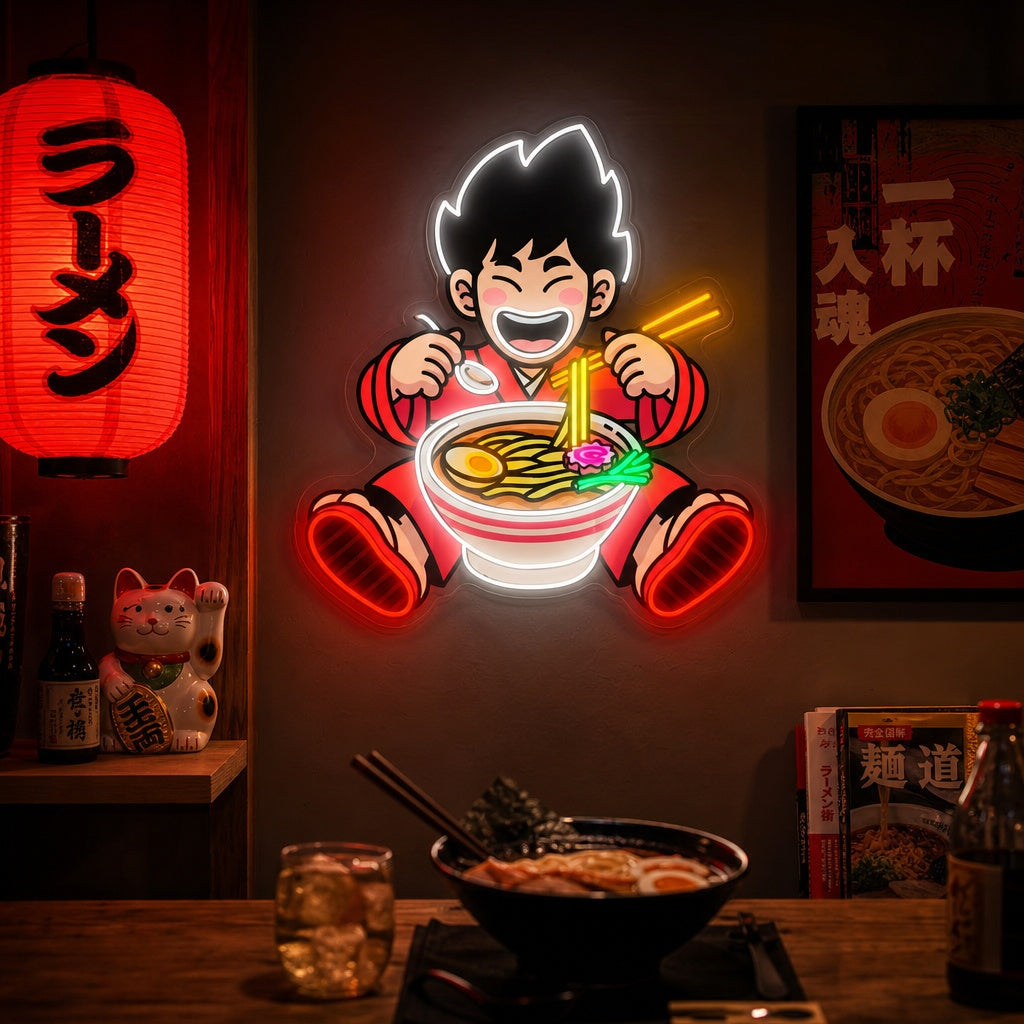 Boy and Ramen Noodle Neon Sign, Japanese Restaurant Decor