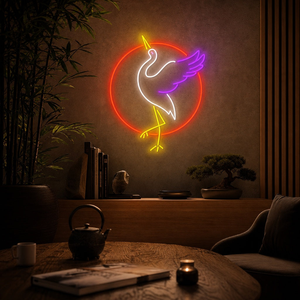 Japanese Crane Neon Sign, Japanese Neon Sign