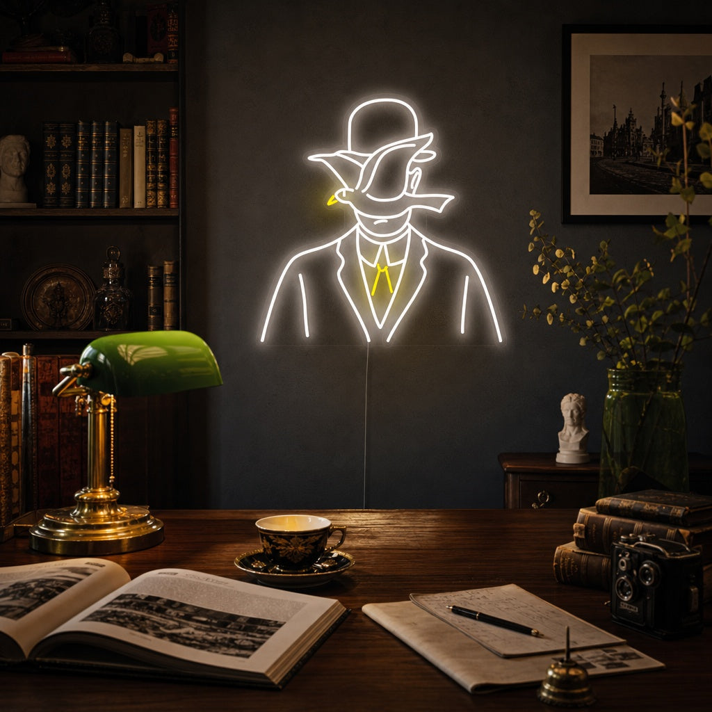 "Man in A Bowler Hat Rene Magritte" Neon Sign