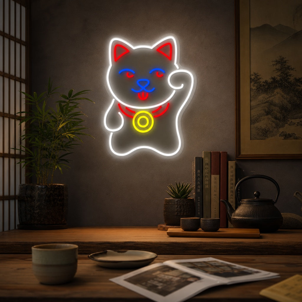 Maneki Neko Cat Neon Sign, Japanese Neon Sign