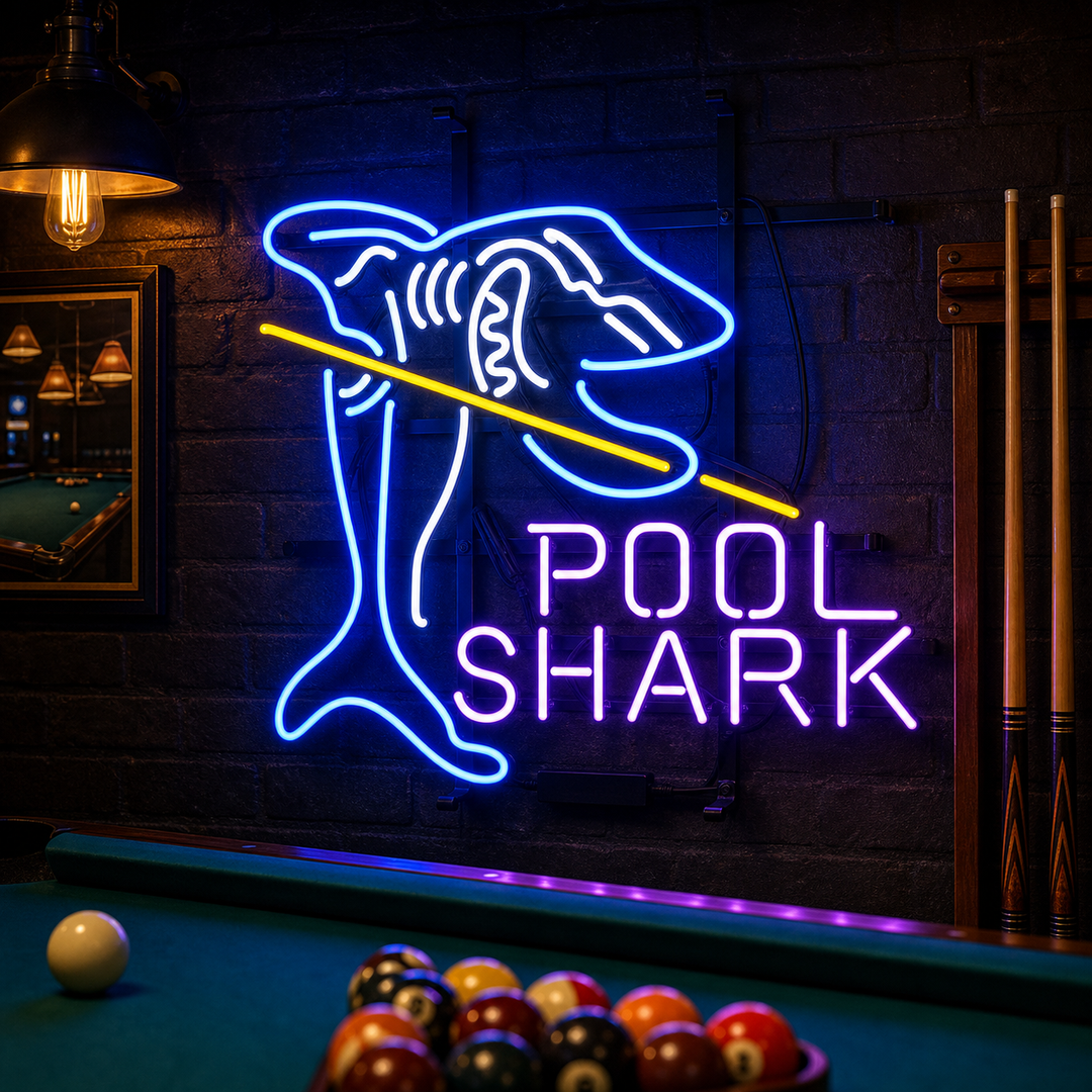 "New Pool Shark Billiards Gameroom" Neon Sign
