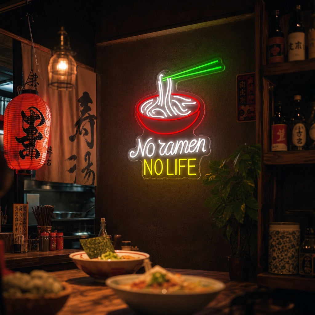 No Ramen No Life Neon Sign, Japanese Restaurant Decor