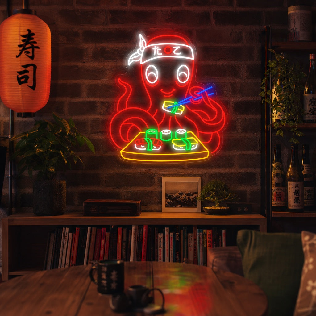 Octopus Sushi Neon Sign, Japanese Restaurant Decor