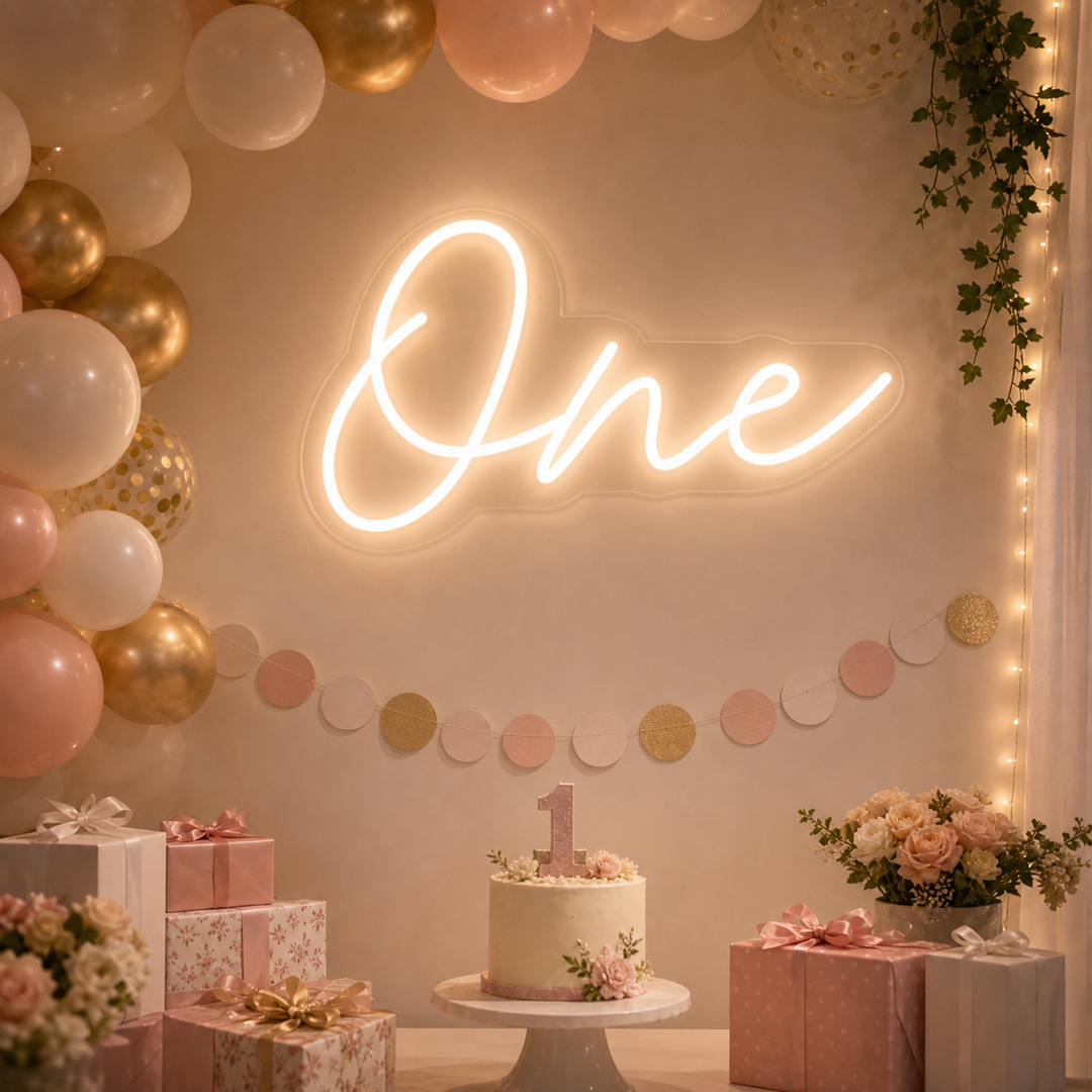 "One First Birthday Decor" Neon Sign