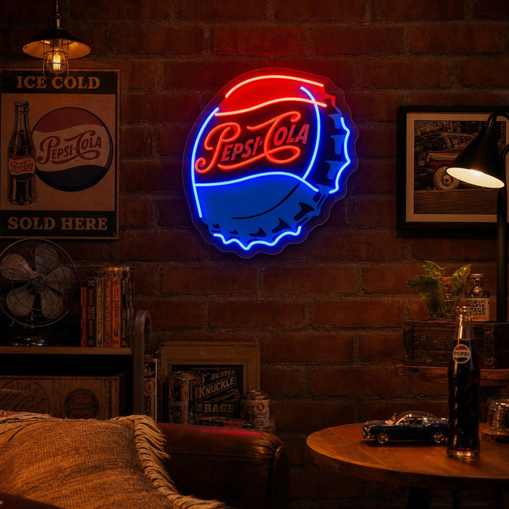 "Pep Cola Bottle Caps" UV Print LED Neon Sign