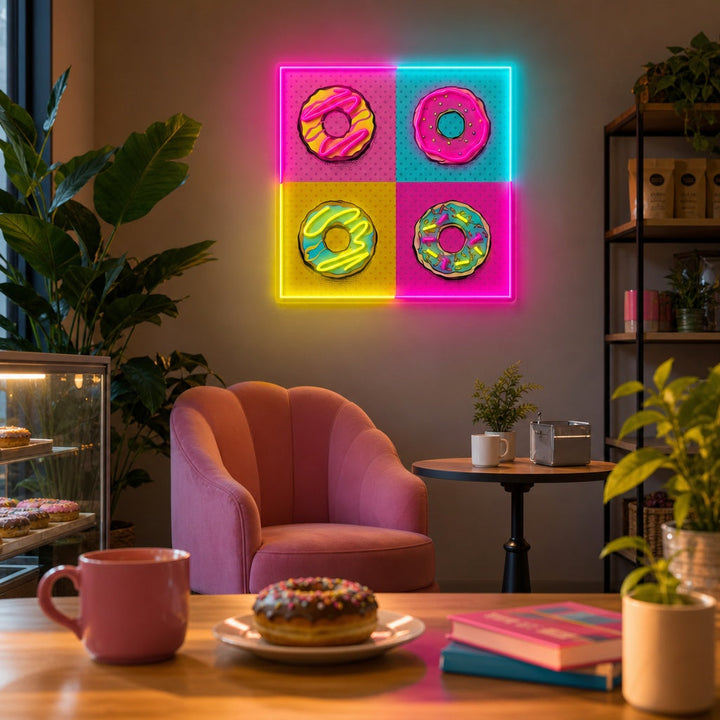 "Pink Blue Donuts Pop Art" UV Print LED Neon Sign