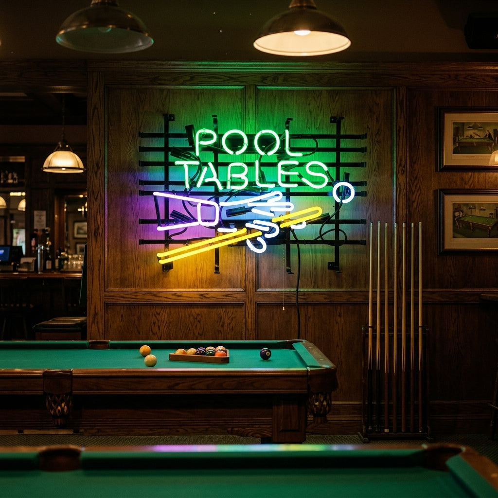 "Pool Tables Billiards" Neon Sign