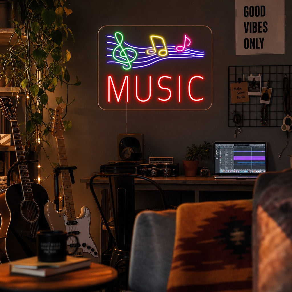 "Red Music With Musical Notes" Neon Sign