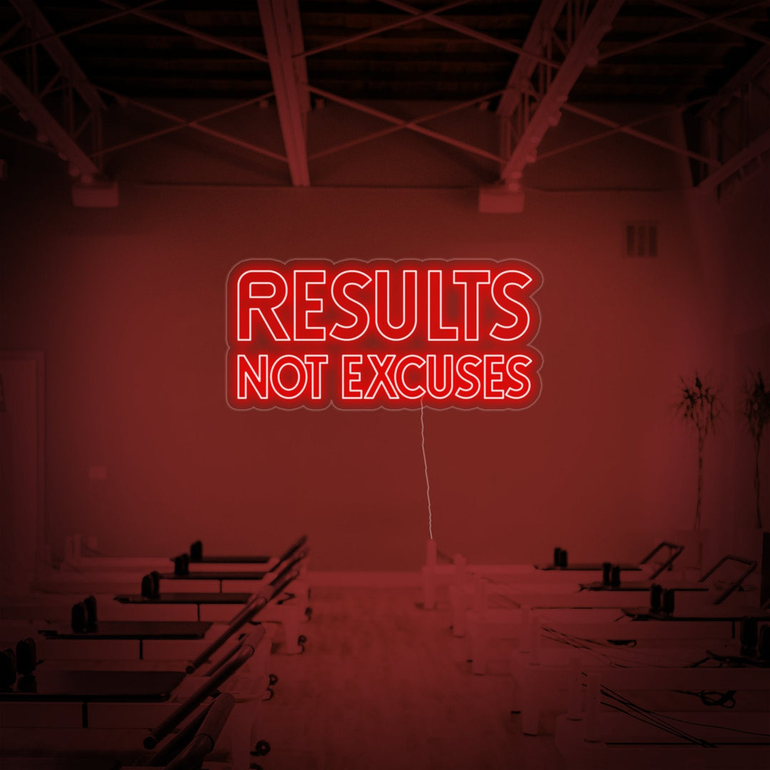 "Results Not Excuses, Gym Decor, Gym Quotes, Fitness Quotes, Workout Quotes" Neon Sign