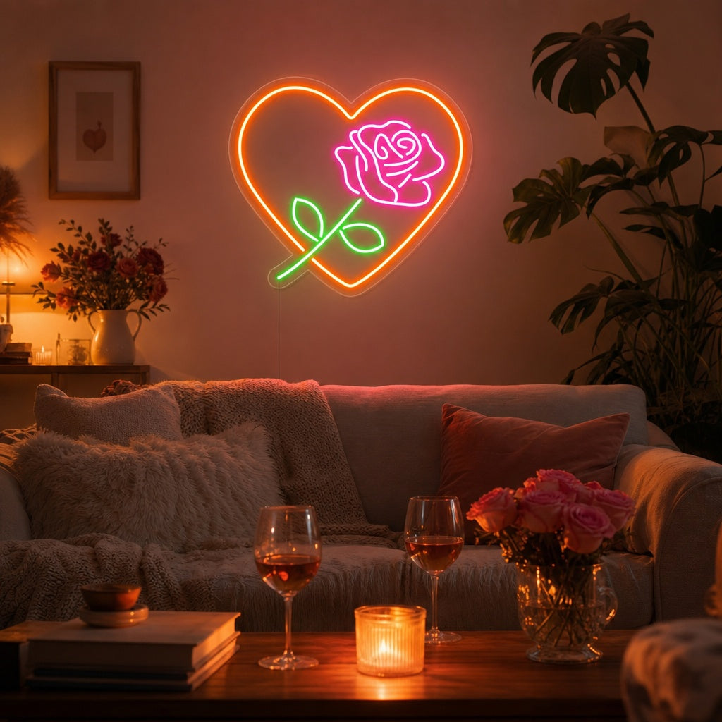"Rose Love Flower" Neon Sign