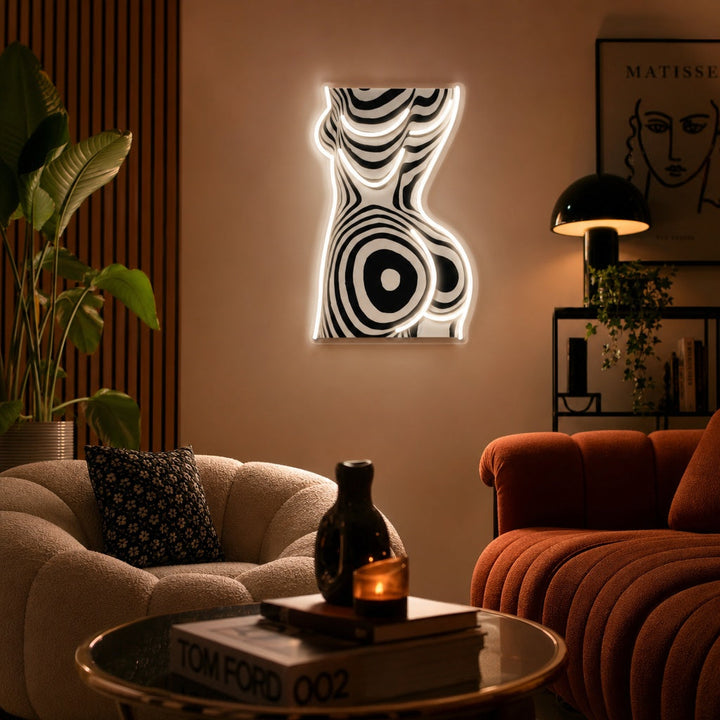 "Sensual Zebra, Woman Body" UV Print LED Neon Sign