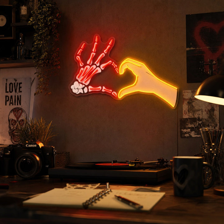 "Skull Hand Love Pose" UV Print LED Neon Sign