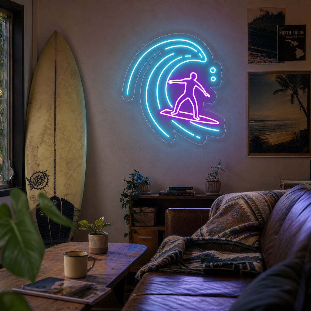"Surfer In Ocean Wave" Neon Sign