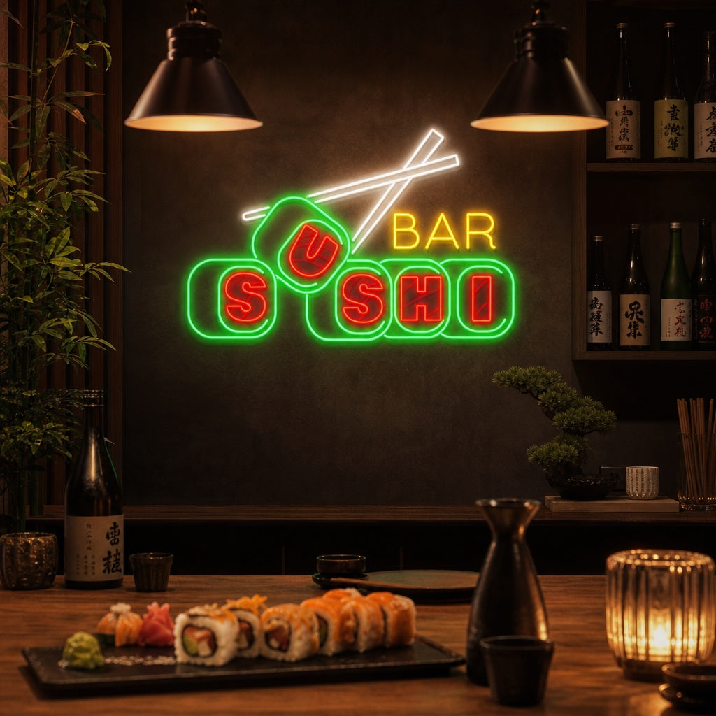 Sushi Bar Neon Sign, Japanese Restaurant Decor