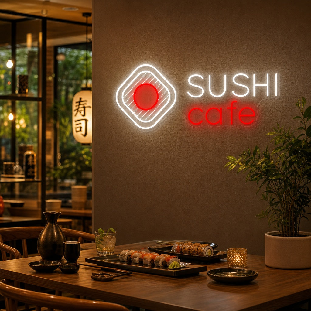 Sushi Cafe Neon Sign, Japanese Restaurant Decor