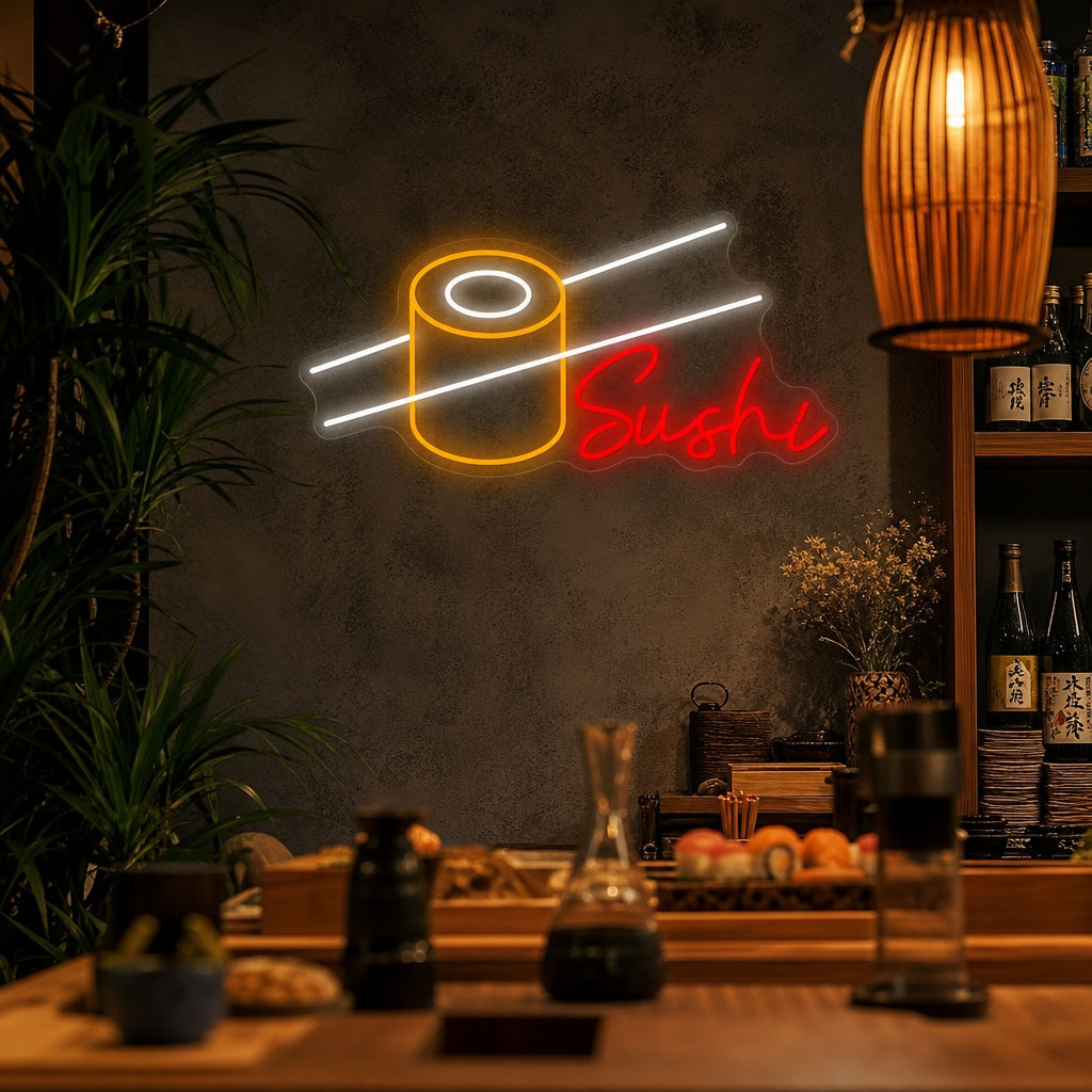 Sushi Roll Neon Sign, Japanese Restaurant Decor