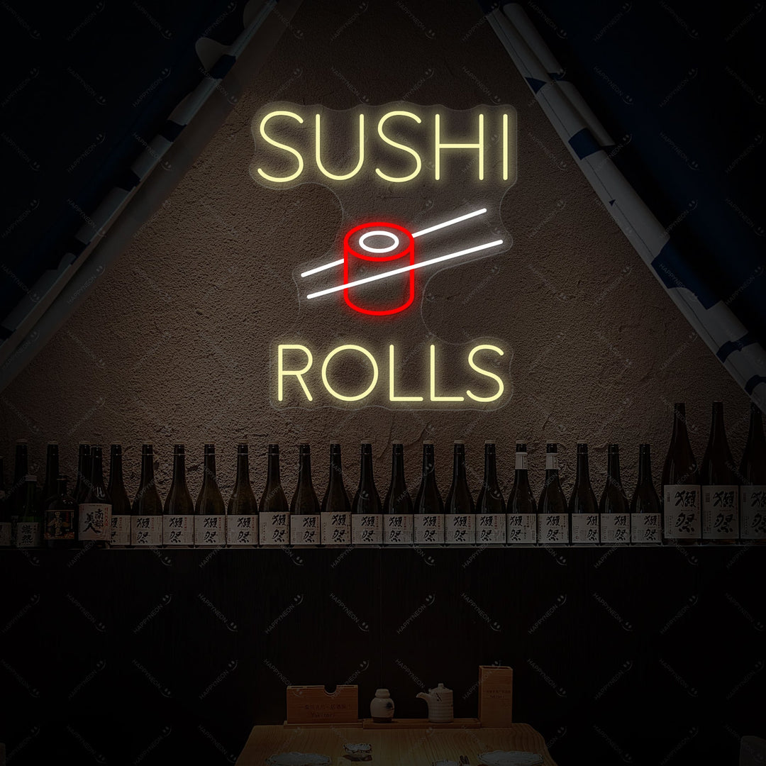 Sushi Rolls Neon Sign, Japanese Restaurant Decor