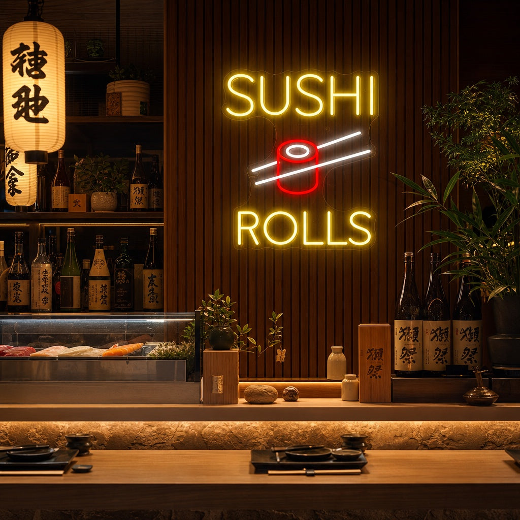 Sushi Rolls Neon Sign, Japanese Restaurant Decor