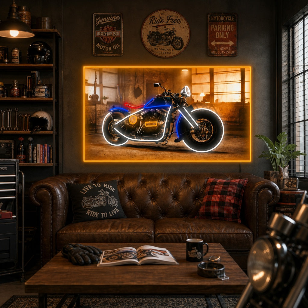 "Vintage Bobber Motorcycle" Neon Sign