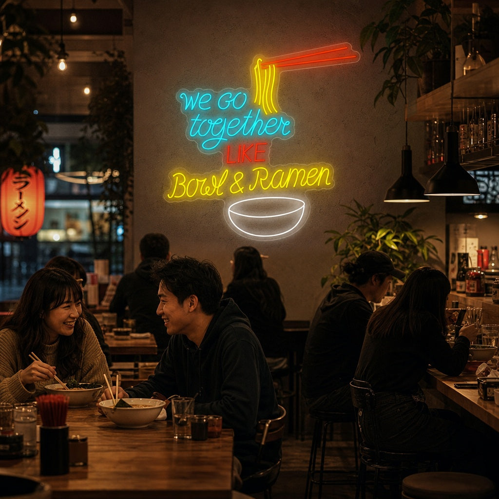 We Go Together Like Bowl And Ramen Neon Sign, Japanese Restaurant Decor
