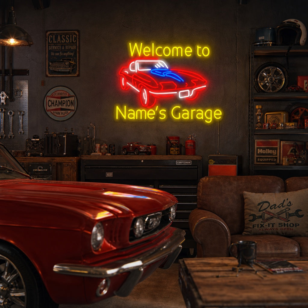 "Welcome to Genes Garage Car Logo" Neon Sign
