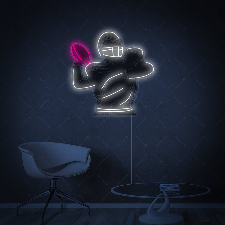 "Abstract Silhouette Of A American Football Player" Neon Sign
