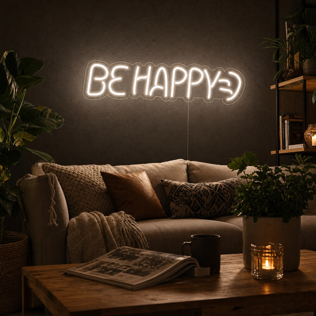 "Be Happy" Neon Sign