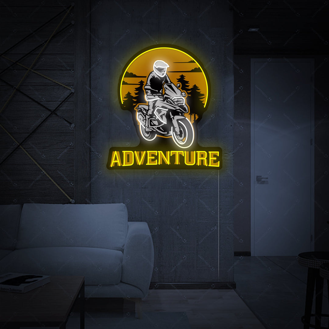 "Biker Riding Adventure Motorbike" Neon Sign