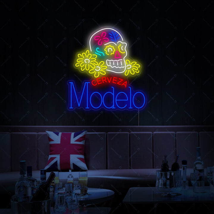 "Cerveza Modelo Skull" Neon Sign