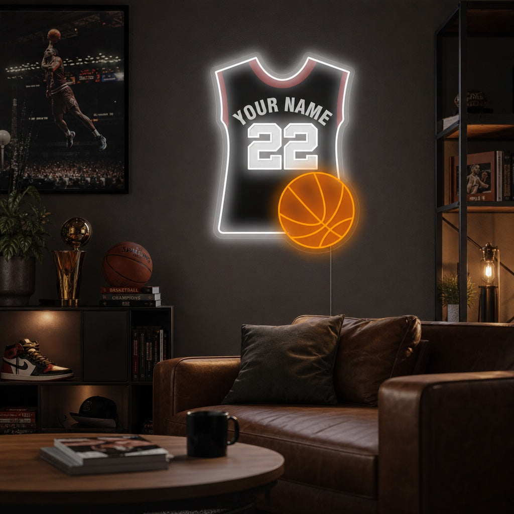 "Custom Basketball And Jersey" Neon Sign