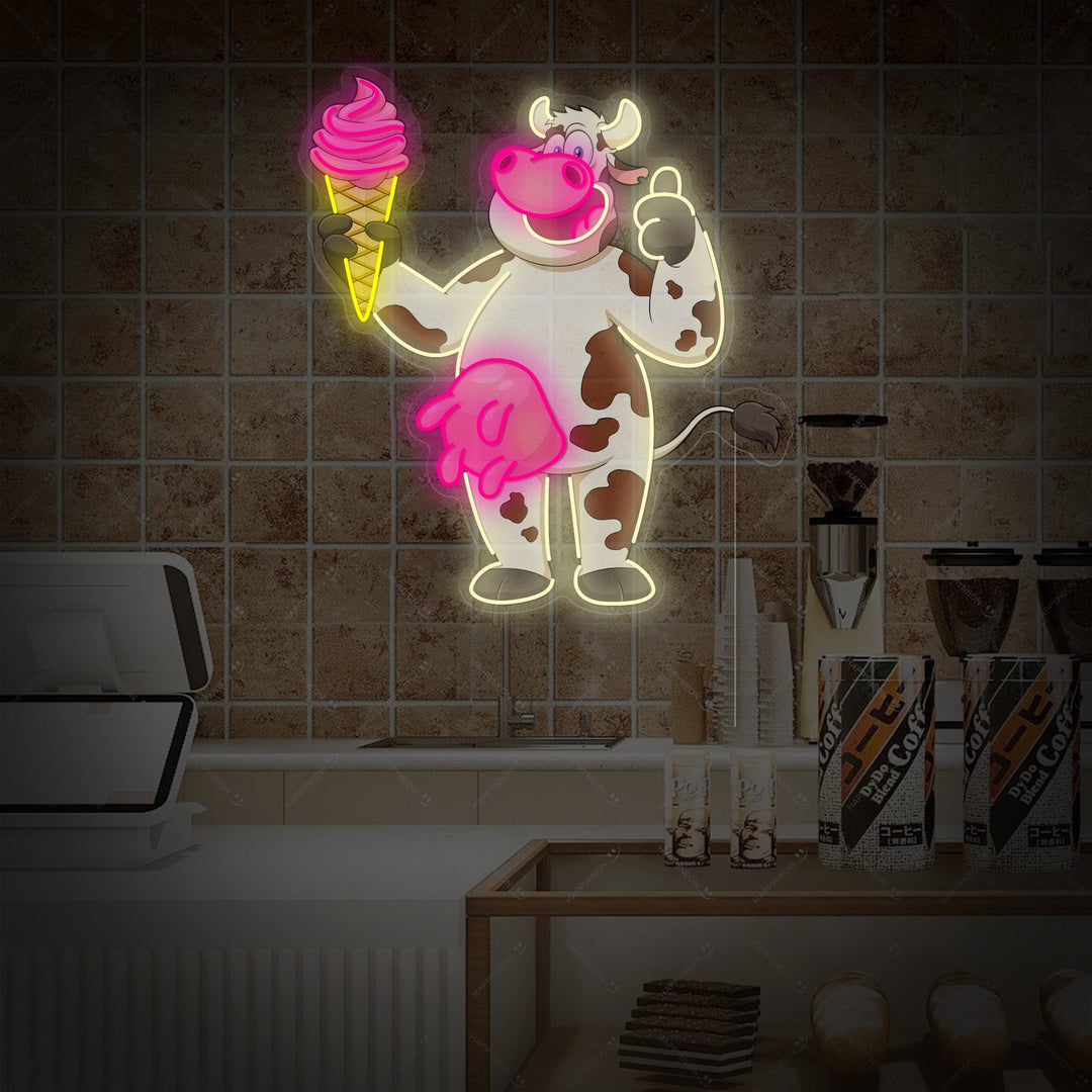 "Cute Cow With Ice Cream" Neon Sign