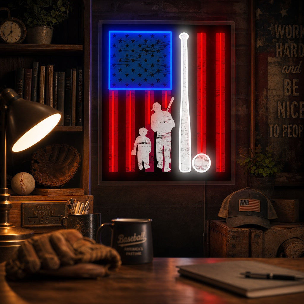 "Dad And Son Baseball" Neon Sign