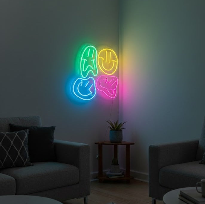 "Distorted Smile Faces" Neon Sign