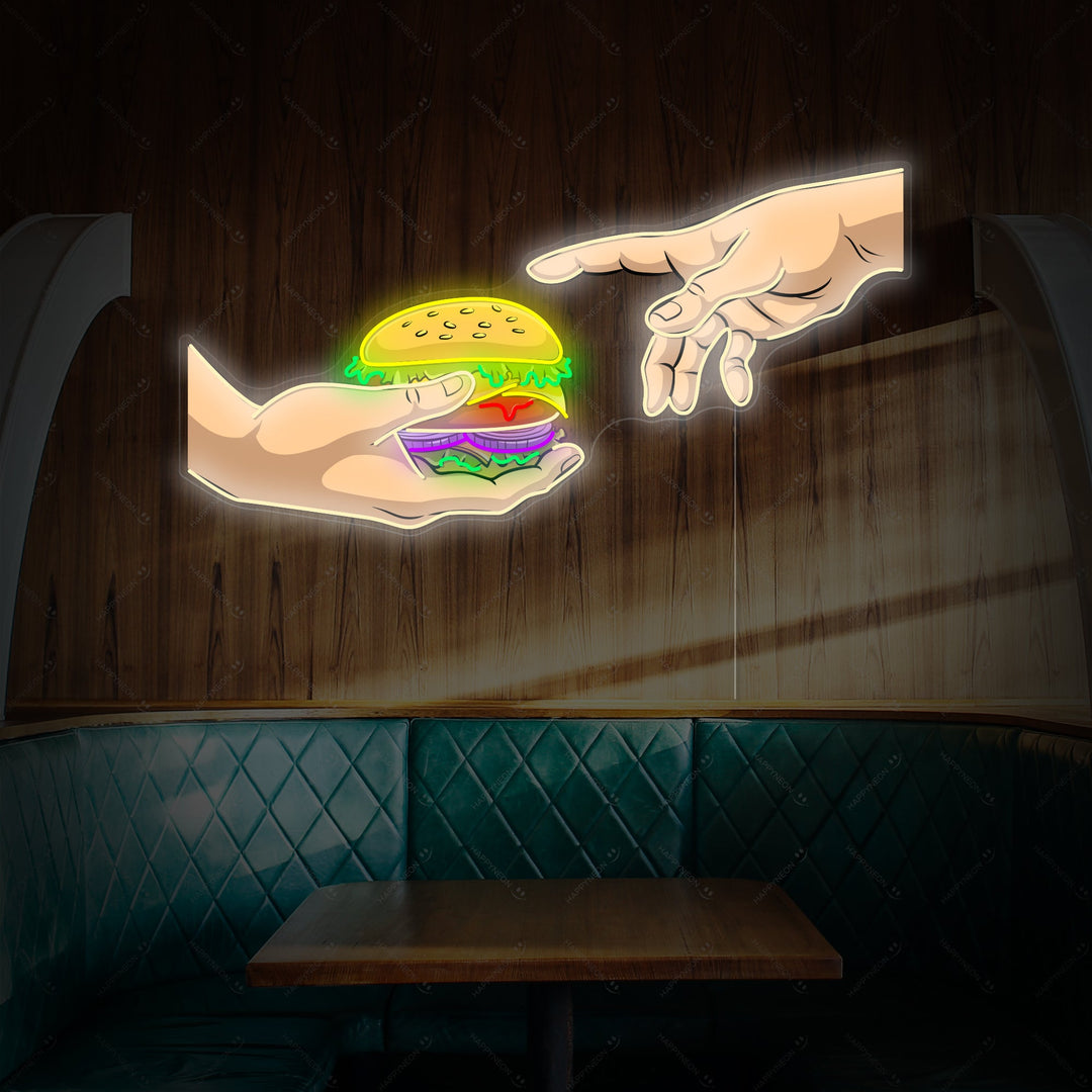 "Hands With Burger" Neon Sign