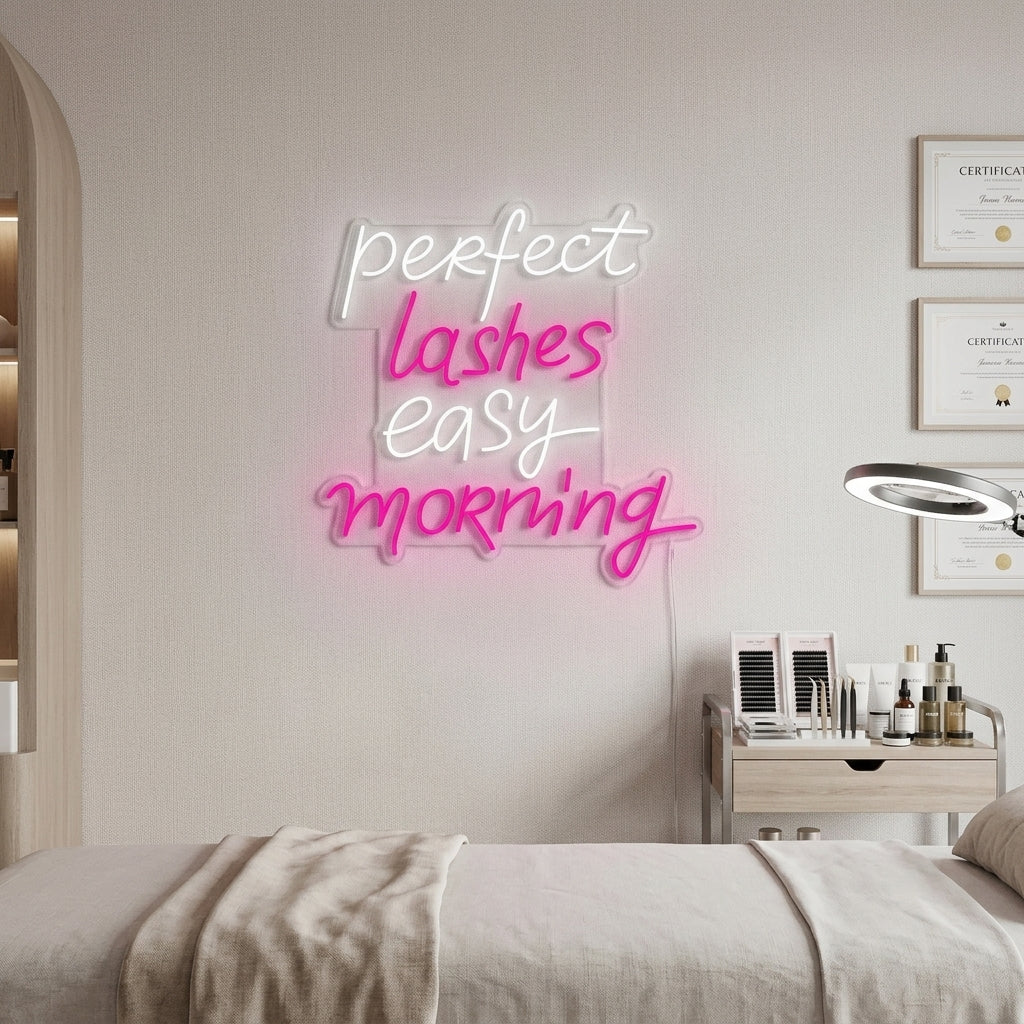 "Perfect Lashes Easy Morning" Neon Sign