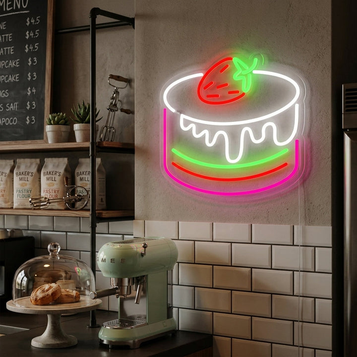"Strawberry Cake Cafe Bakery" Neon Sign