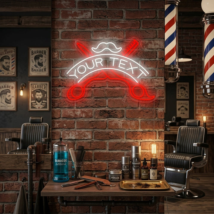 "Custom Barbershop" Neon Sign