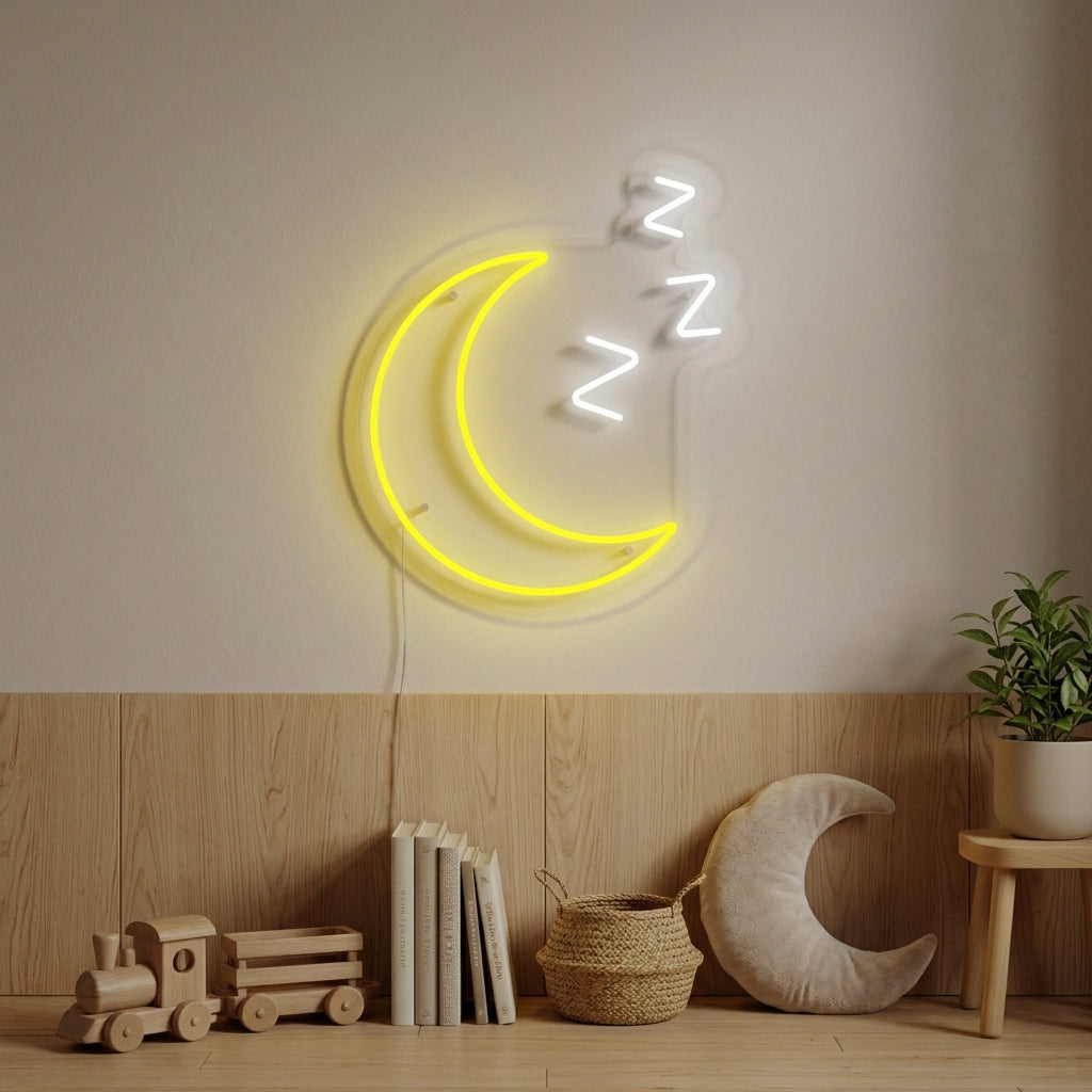 "Sleepy Moon with ZZZ, Kids Room Decor" Neon Sign