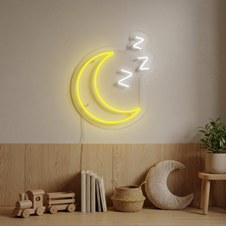 "Sleepy Moon with ZZZ, Kids Room Decor" Neon Sign