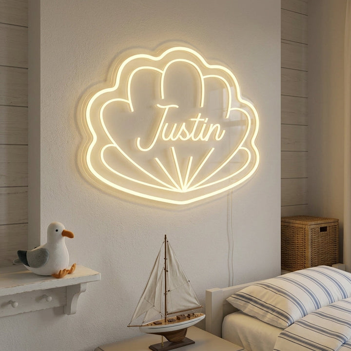 "Custom Kids Name Shell Shape, Kids Room Decor" Neon Sign