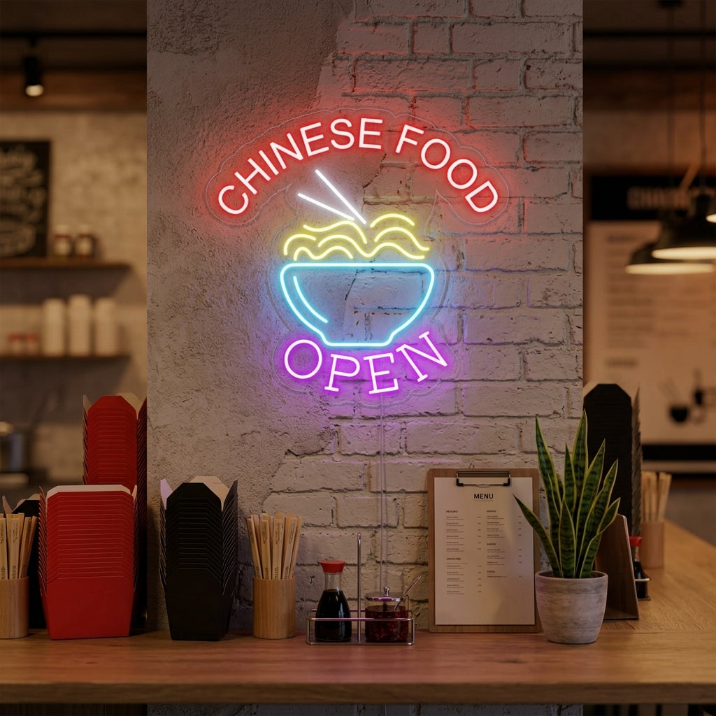 "Chinese Food Open Noodles" Neon Sign
