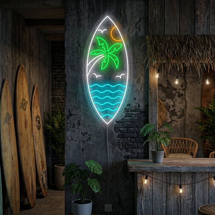 "Beach Waves Tropical Sunset" Neon Sign