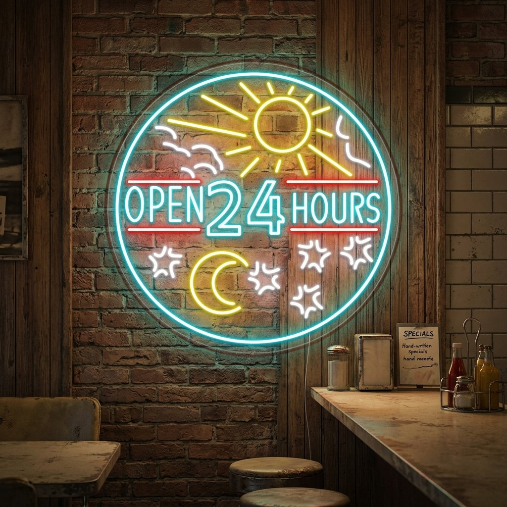 "Open 24 Hours" Neon Sign