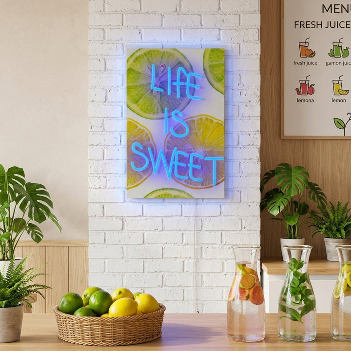 "Life Is Sweet with UV Print Background" Neon Sign